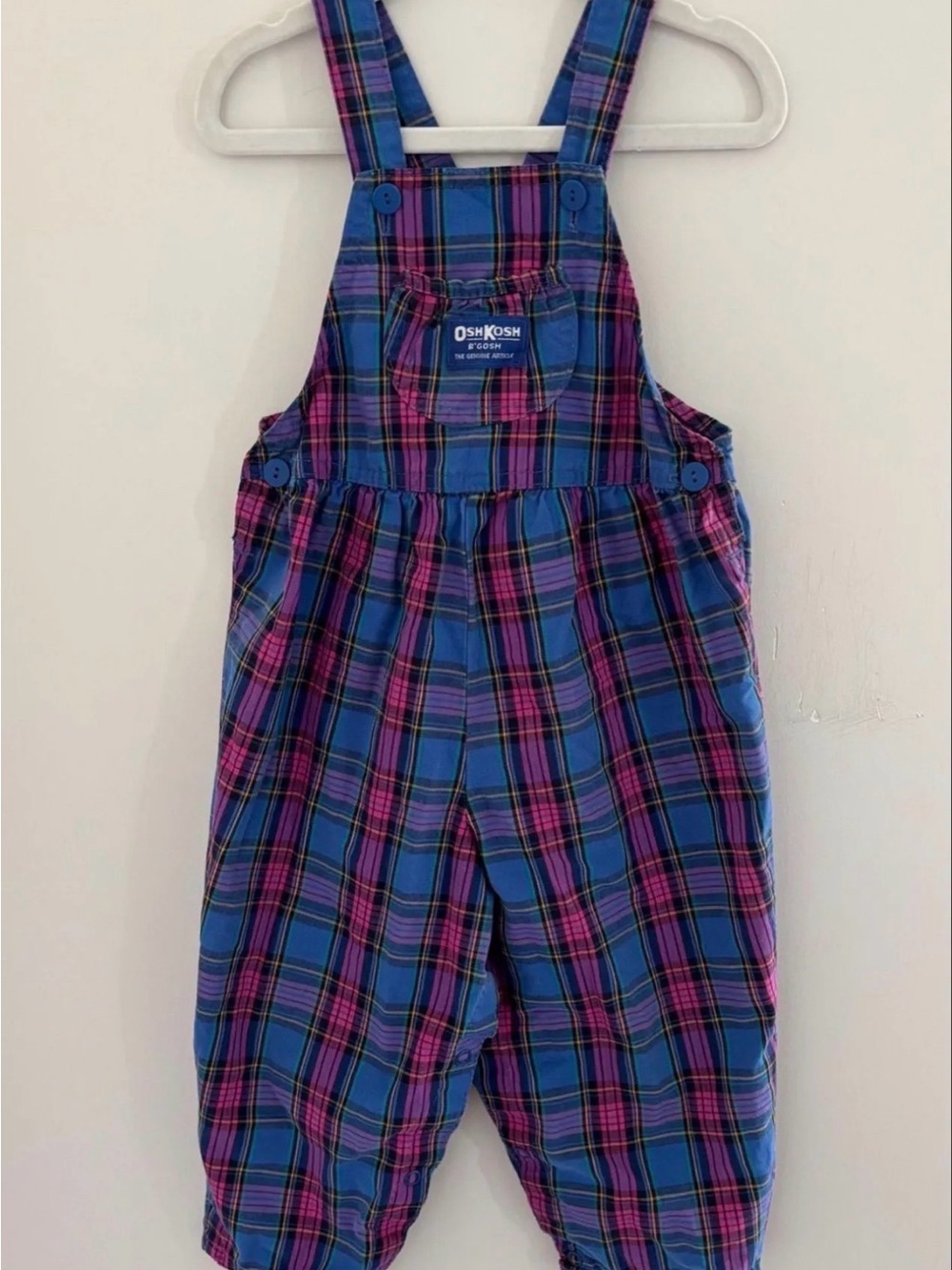 OshKosh B'gosh Blue and Pink Plaid Girls Overalls